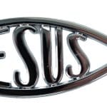 Emblemă auto Pește argintiu cu textul Jesus