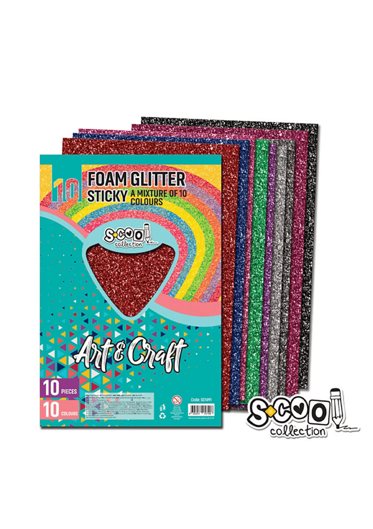 Hârtie buretată, adezivă, glitter, 10 culori Hârtie buretată, adezivă, glitter, 10 culori/set, 20x30 cm - imagine 1