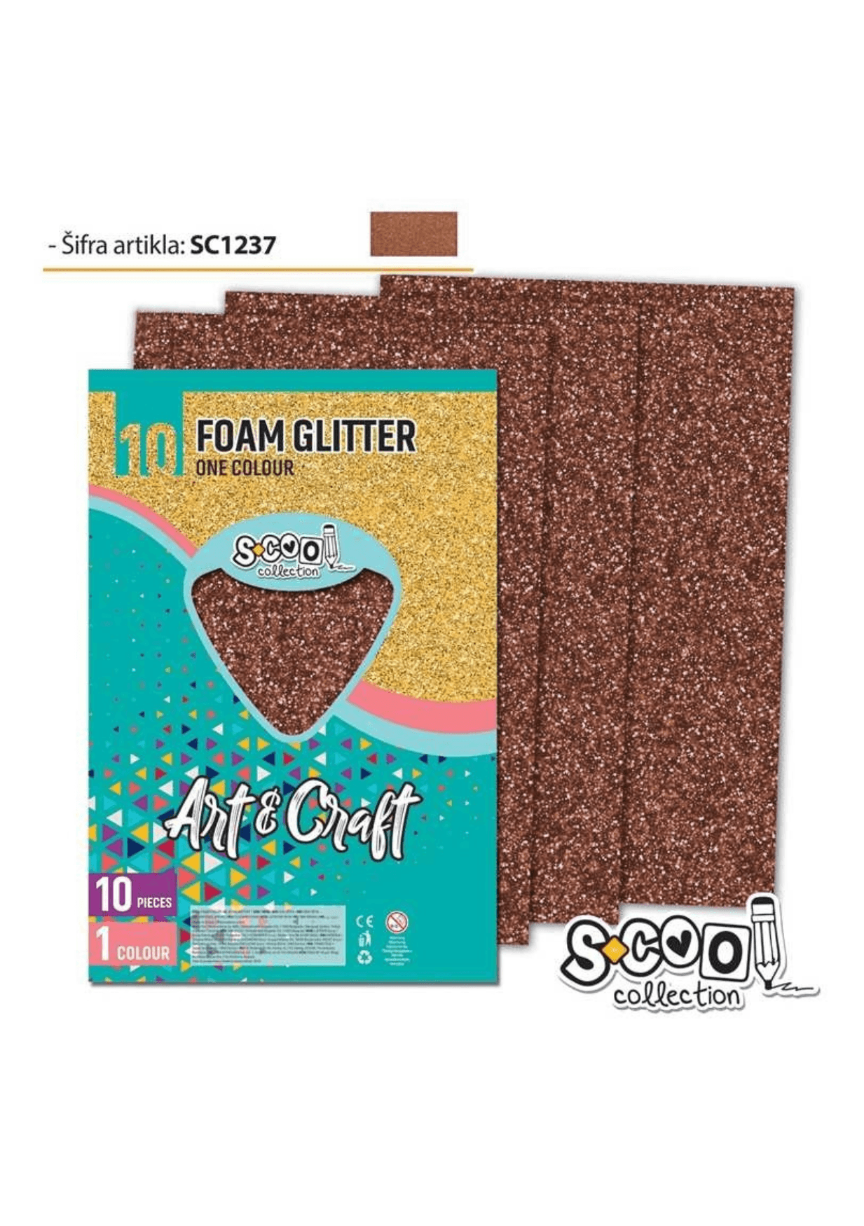 Hârtie buretată, adezivă, glitter, maro Hârtie buretată, adezivă, glitter, maro 10 buc/set - imagine 1