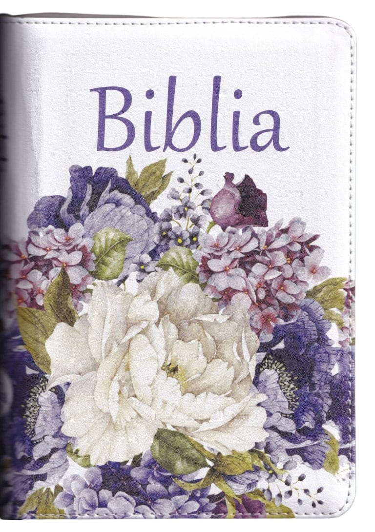 Biblie medie ZTI Alb cu flori mov