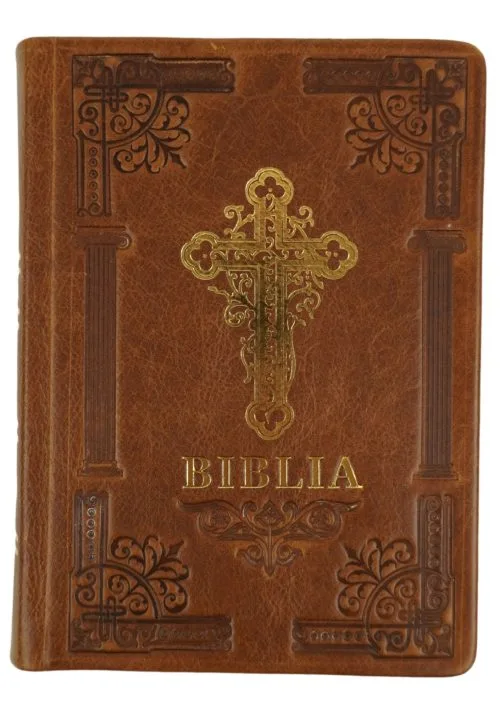 Biblie ortodoxă 073 maro cu cruce margini albe