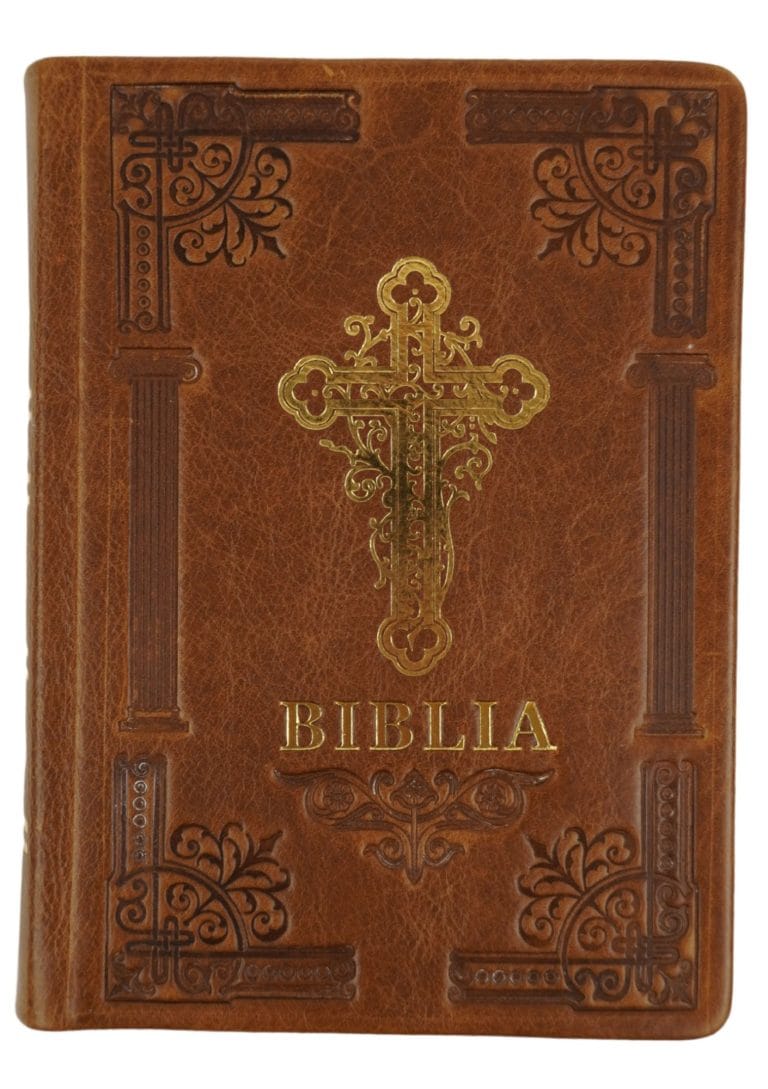 Biblie ortodoxă 073 maro cu cruce margini albe