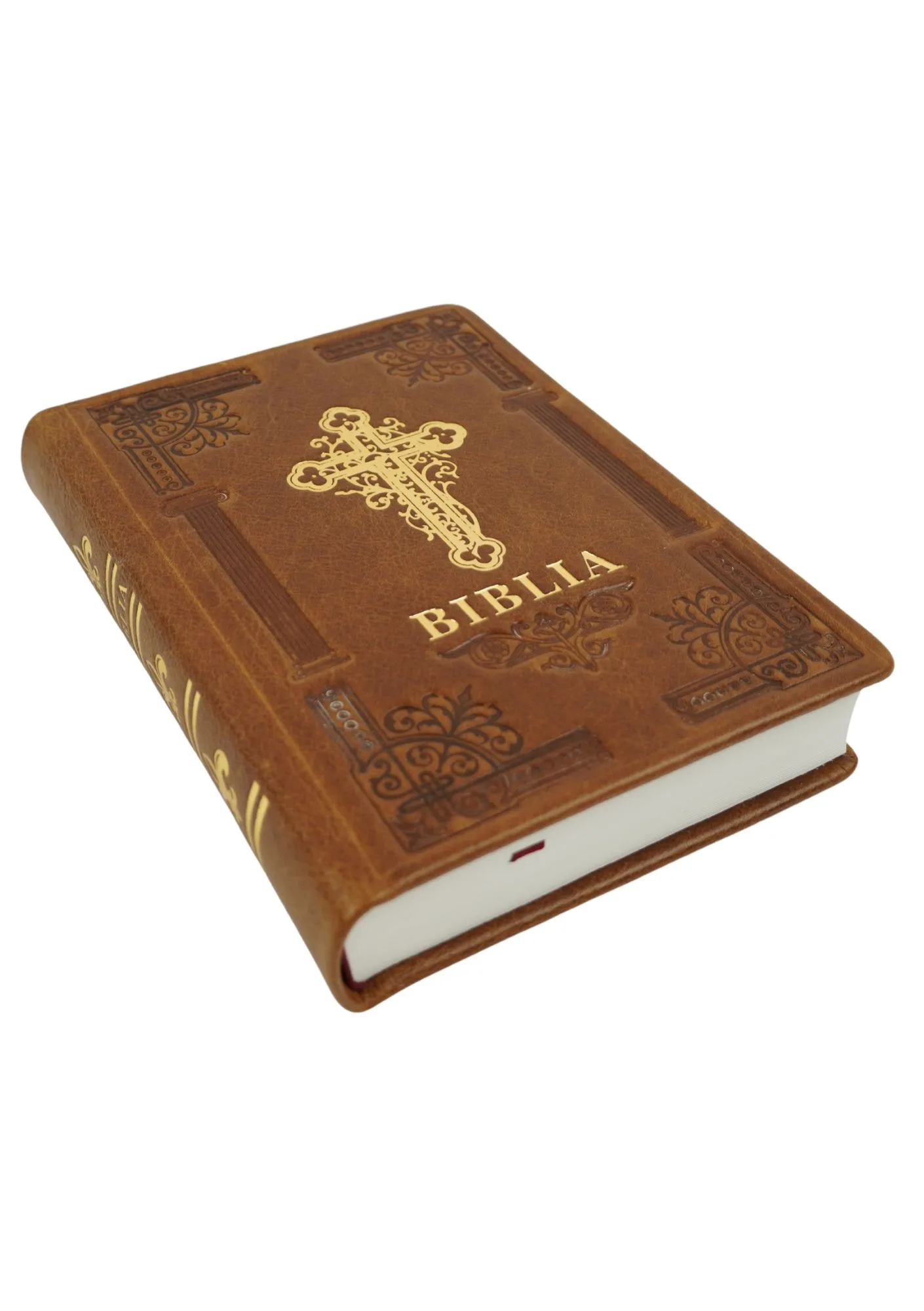 Biblie ortodoxă 073 maro cu cruce margini albe - imagine 2