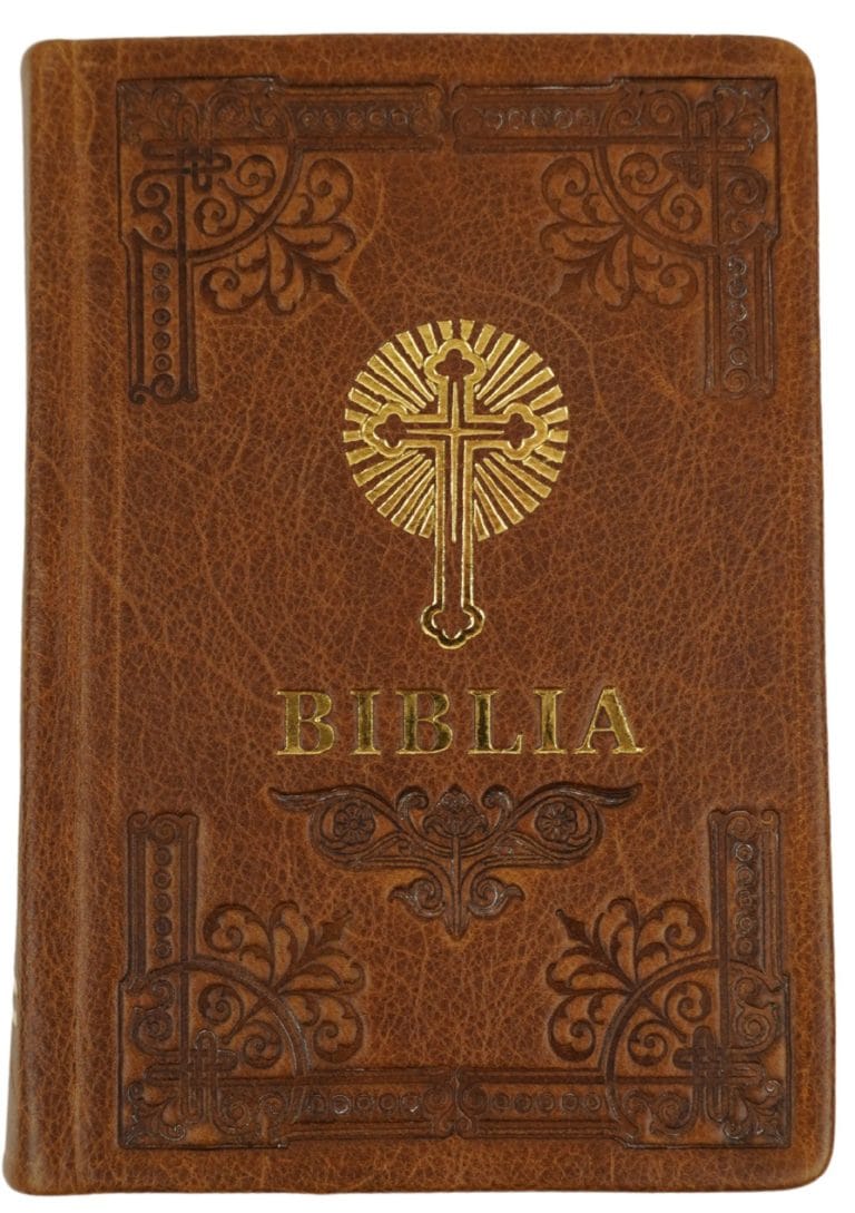 Biblie ortodoxă 053 maro cu cruce margini albe