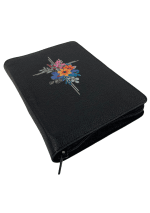 Biblie medie ZTI Negru cu Cruce simplă și flori - Piele naturală - imagine 2