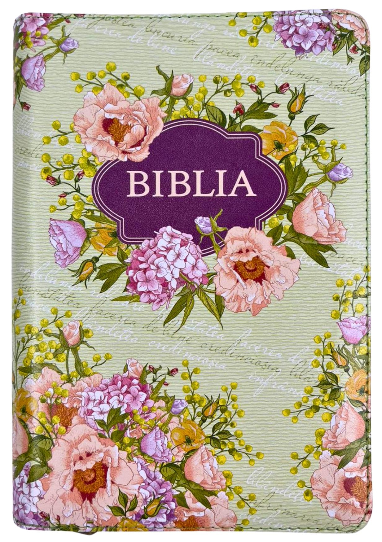 Biblie medie Verde cu Mov floral ZTI Biblie medie Verde cu Mov floral ZTI