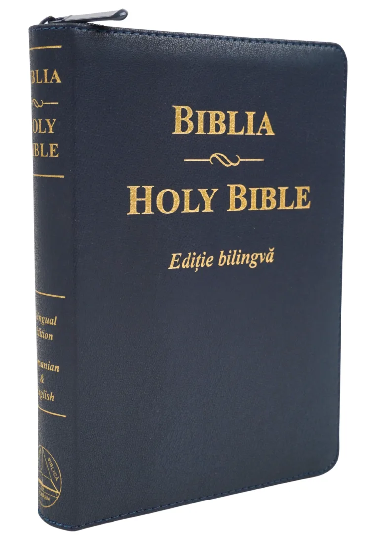 Biblie bilingvă romană-engleză Medie Albastru Navy