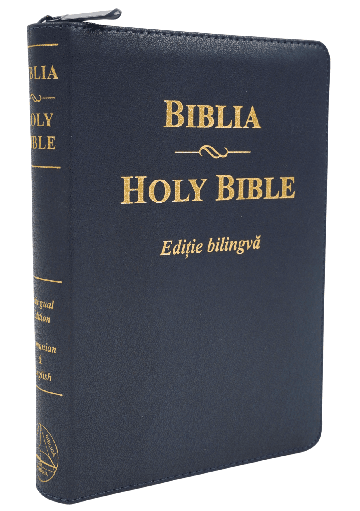 370 Biblie bilingvă romană-engleză Medie Albastru Navy