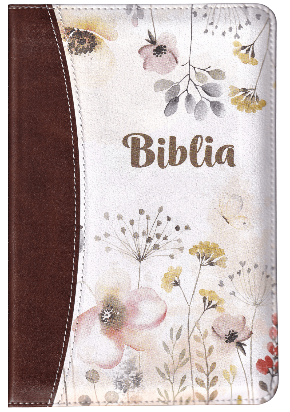 Biblie marime medie, piele ecologică, model floral maro 1 Biblie medie Maro floral 057 F