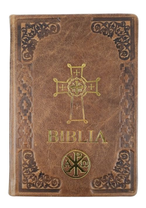 Biblie ortodoxă A4 maro cu cruce aurie
