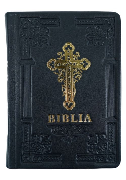 Biblie ortodoxă 073 neagră cu cruce margini albe