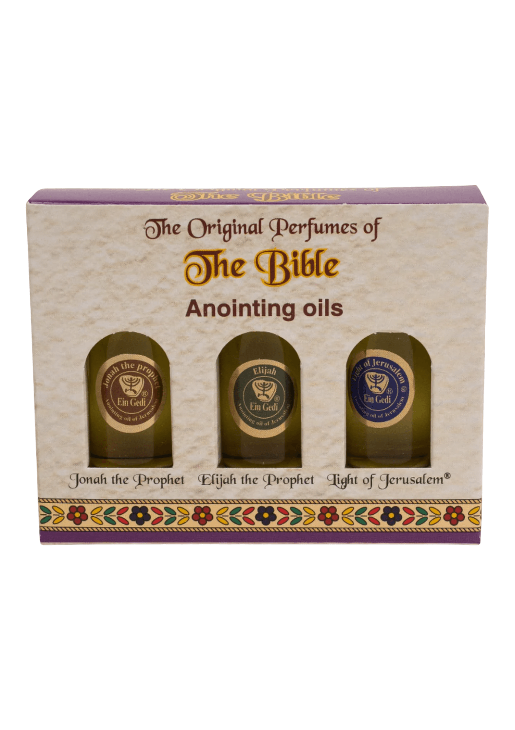 JE110003 Set de 3 Uleiuri din Pustiul Iudeii – Jonah the Prophet, Elijah the Prophet & Light of Jerusalem - imagine 1